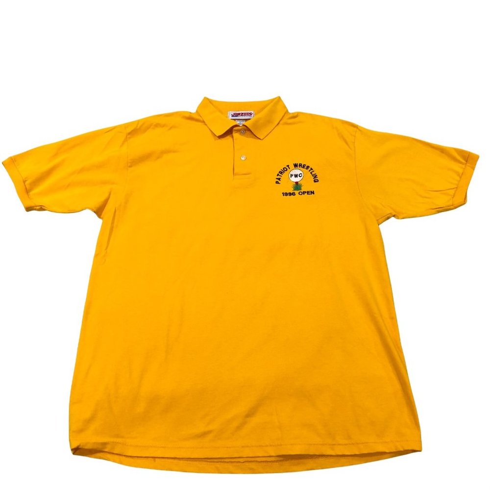 Vintage 90s Golf Open Polo Shirt Jerzees Yellow Men Large Athletic Cut Retro 96'